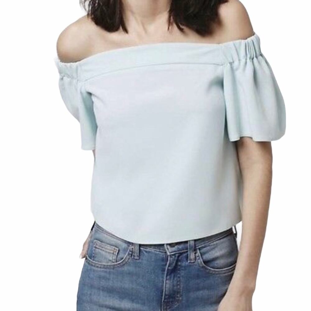 NWT TOPSHOP Women's Off-Shoulder Mint Green Bardot Crop Top Blouse